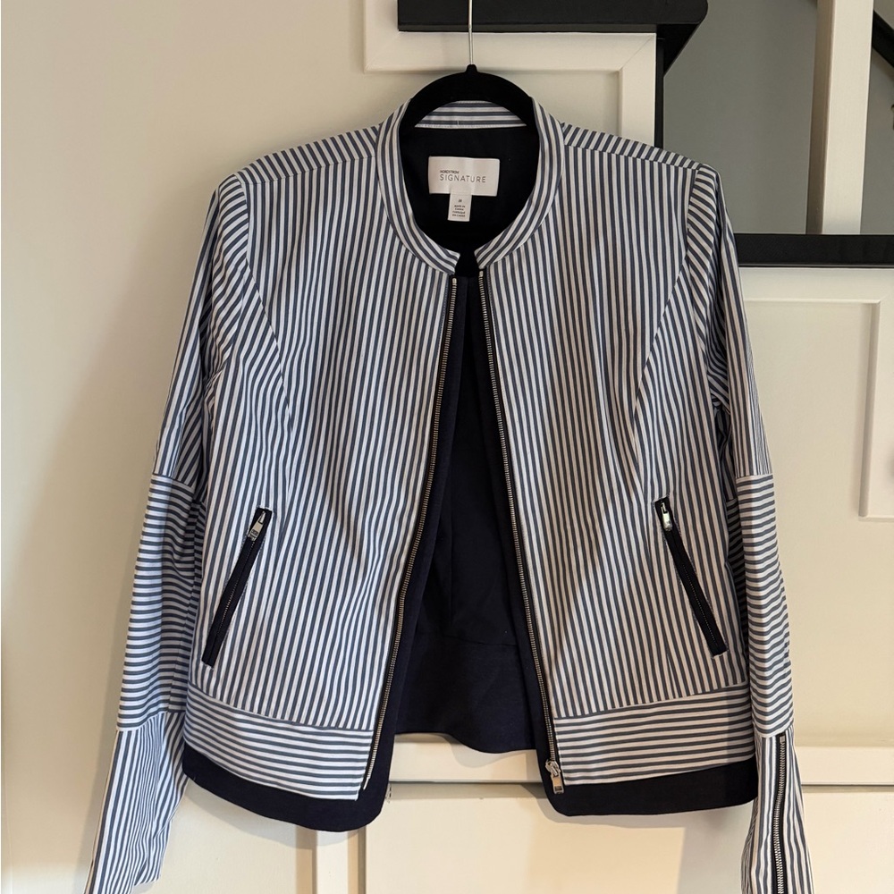 Nordstrom Navy and White Striped Bomber Jacket